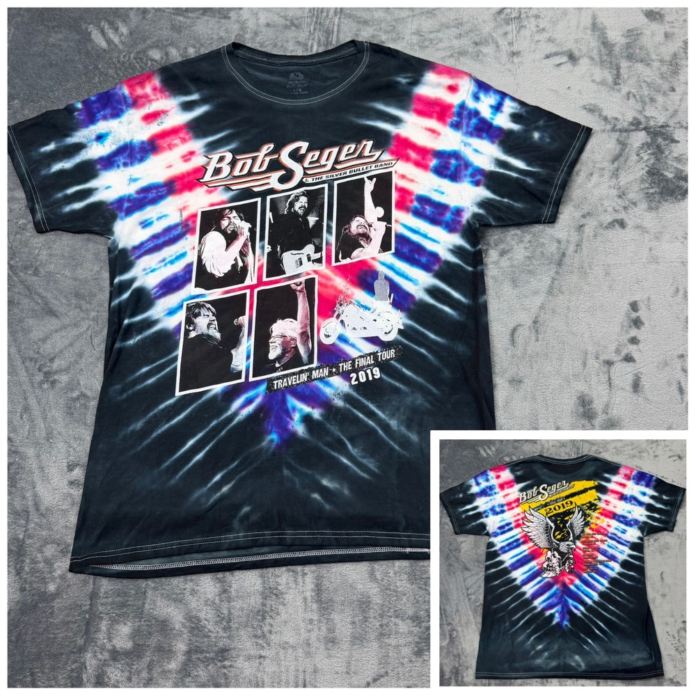 Bob Seger Final Tour 2019 Tie Dye Band T-Shirt Mens Large Black Red Blue